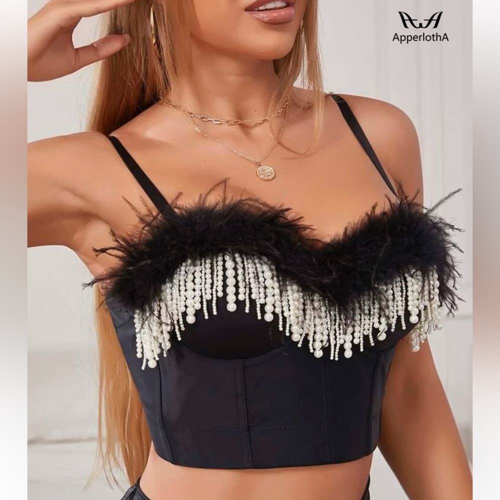 Fancy vintage holiday black  Detail Pearl Beaded Corset